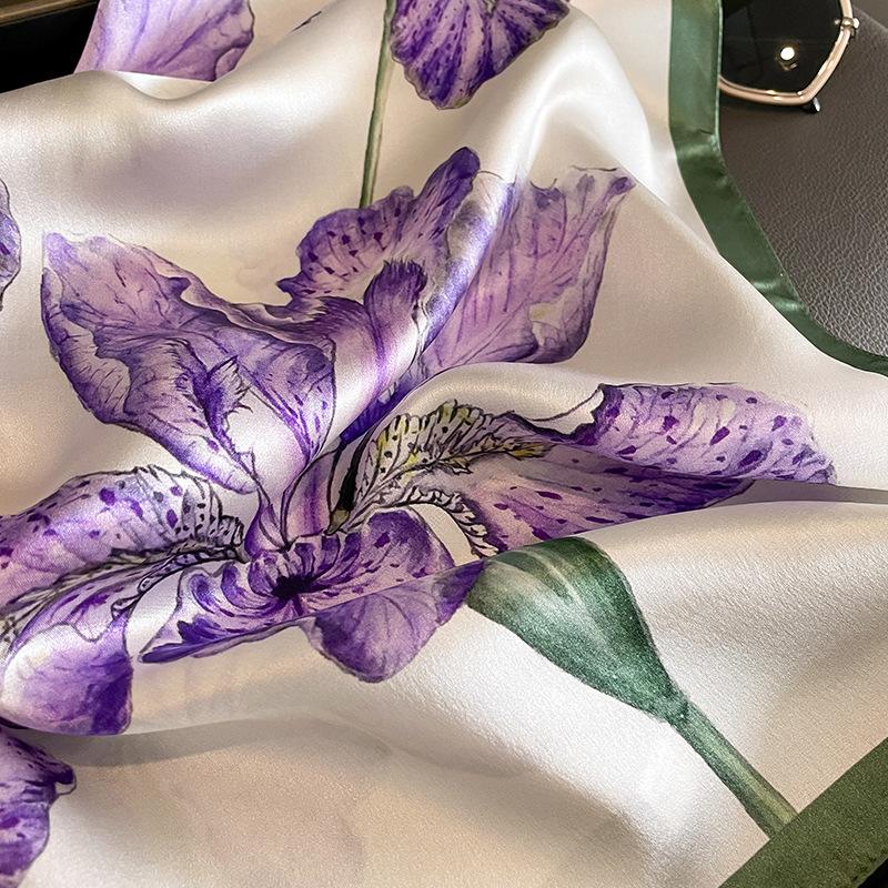 53Cm Women 100% Silk Scarf Nature Foulard Female Floral Neckerchief Bandana High Quality Small Scarves For Hairbands