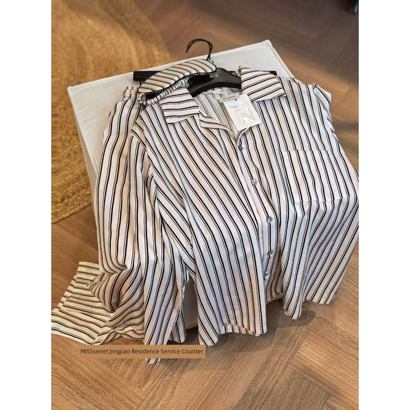 

Xiao Zhan Celebrity Style ~ Lanjing Tencel Black and White Stripes Couple Pajamas Plaid Casual Long Sleeve Pants Homewear Star female black and white Stripes Women s M