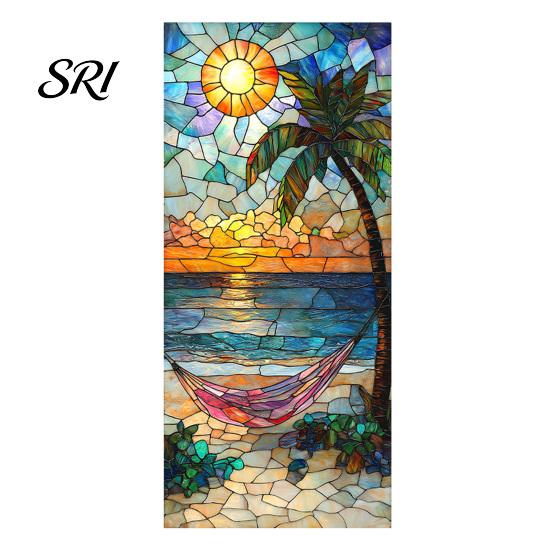 Indoor Outdoor Window Cling Privacy Film Stained Glass Flamingo Tropical Static Clings Heat Control Door Temporary Sticker Covering with Palm