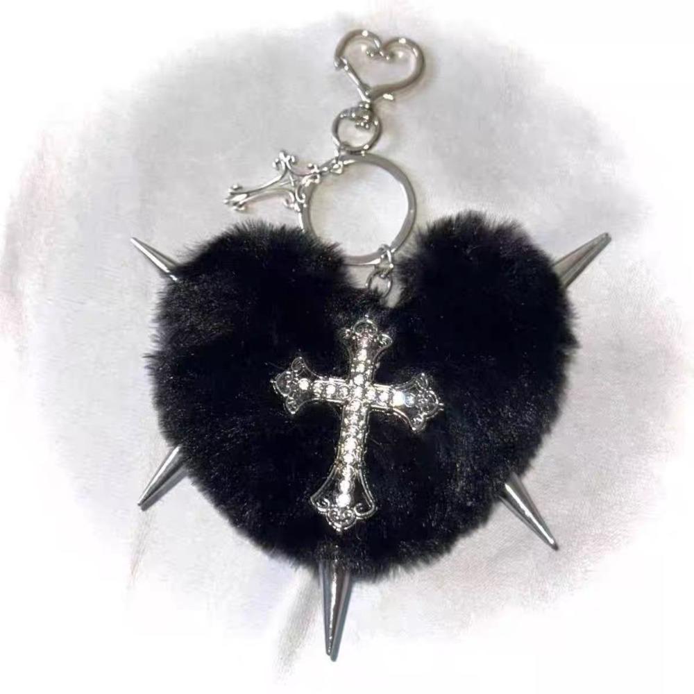 Bag Decoration Rivet Cross Keychain Rock Heart Punk Jewelry Leopard Print Keyring Jewelry Gift