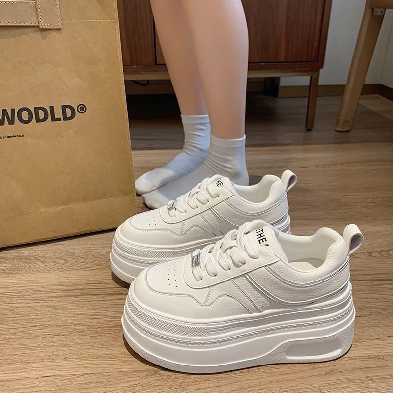 

CM Women s White Platform Sneakers - Height-Increasing, Lightweight, Versatile, Lace-up Casual Panda Shoes 34