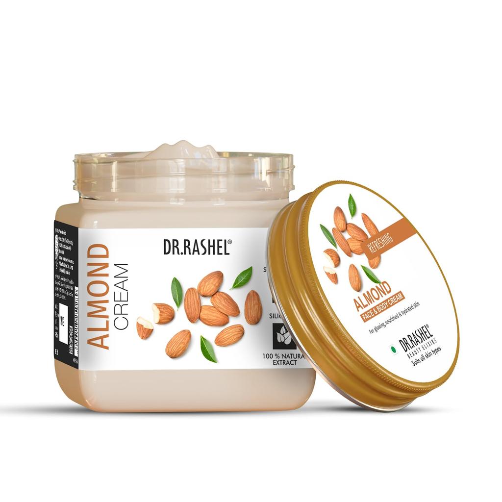 DR.RASHEL Almond Face And Body Cream For Women and Men (380 Ml) | All Skin Types |Soft and Healthy Skin | Repairing & Nourishment | Deep Hydration & M