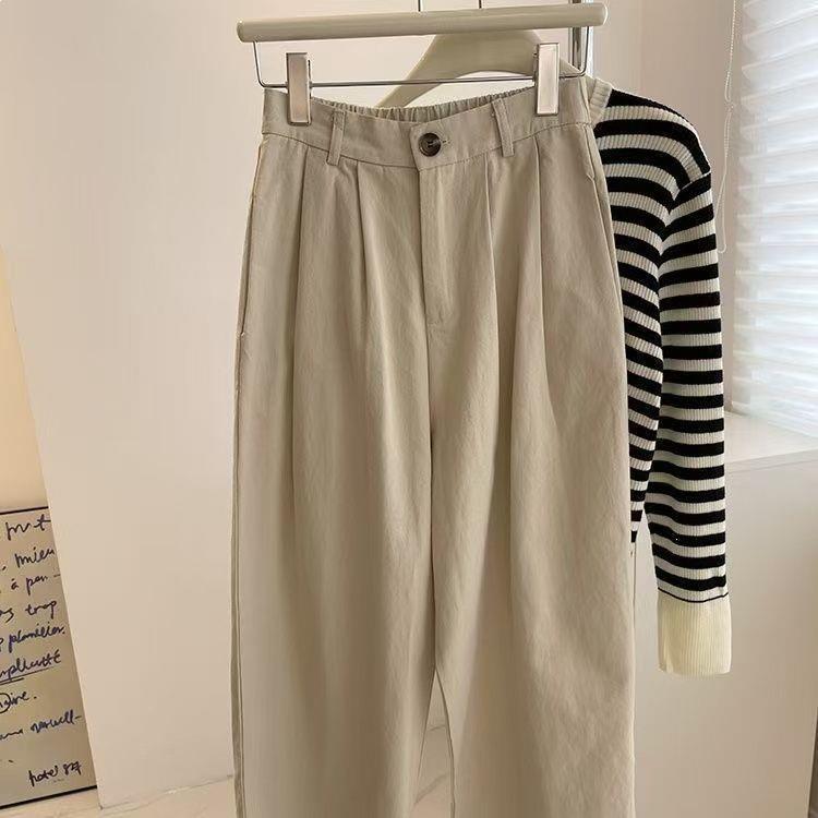 

Japanese Spring 2026 High Waist Loose White Trousers - Plus Size, Slimming, Flaw-Hiding, Straight Leg Pants. L (113-125 jin)