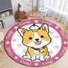 Cartoon Dog Pattern Round Carpet Border Collie Husky Design with Paw Print Decor Soft Rug for Kids Bedroom Playroom Home Decor