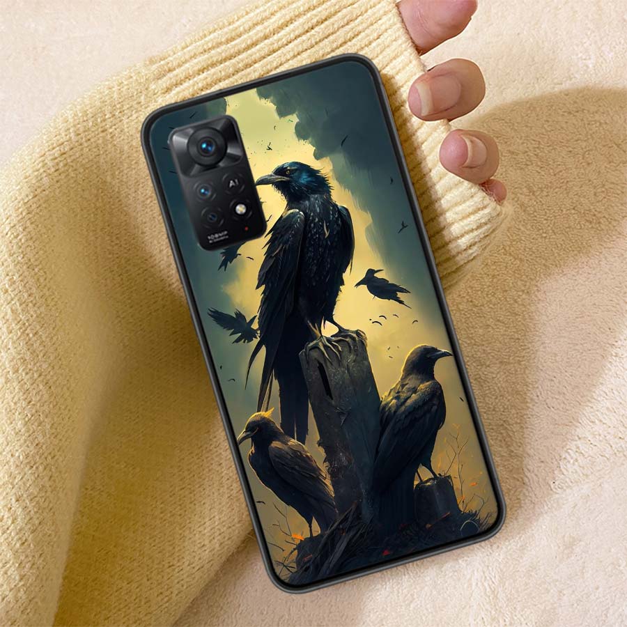 Raven Dark Crow Phone Case For Redmi Note 13 14 15 Pro Plus 12 13C 12C 15C 9 10 10C 9T 9C 9A TPU Soft Cover Clear Cell Cases Sho