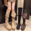 Knee Boots Khaki Maillard Boots Women's Small Suede Two Wear Folded Inner Heightening Platform Boots