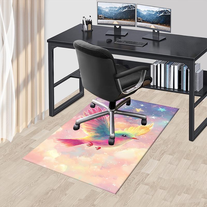 Colorful Bird Starry Sky Chair Mat Office Carpet, Oversized Rug for Home Decor, Suitable for Bedroom, Living Room, Various Rooms