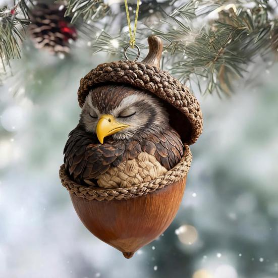 Forest Animal Acorn Hanging Ornaments Acrylic Christmas Tree Decor with Squirrel Rabbit Pony Designs 2D Flat Pendants for Holiday Gifting