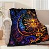 Sun Moon God Flannel Blanket – Soft Vibrant Celestial Throw – Star Flower Design – Living Room Decor