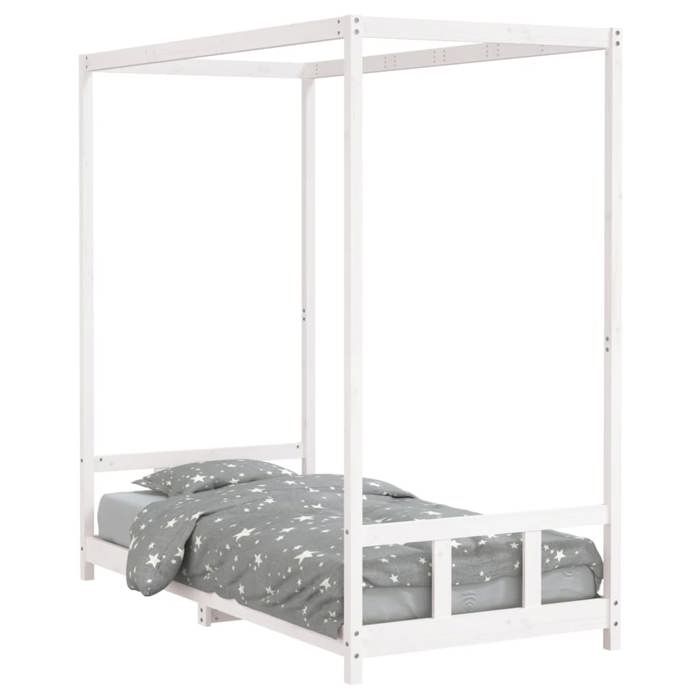 VidaXL Cadre de Lit pour Enfants, Lit Simple avec Sommier à Lattes, Meuble de Chambre à Coucher, Scandinave, Blanc 90x190 cm 834517