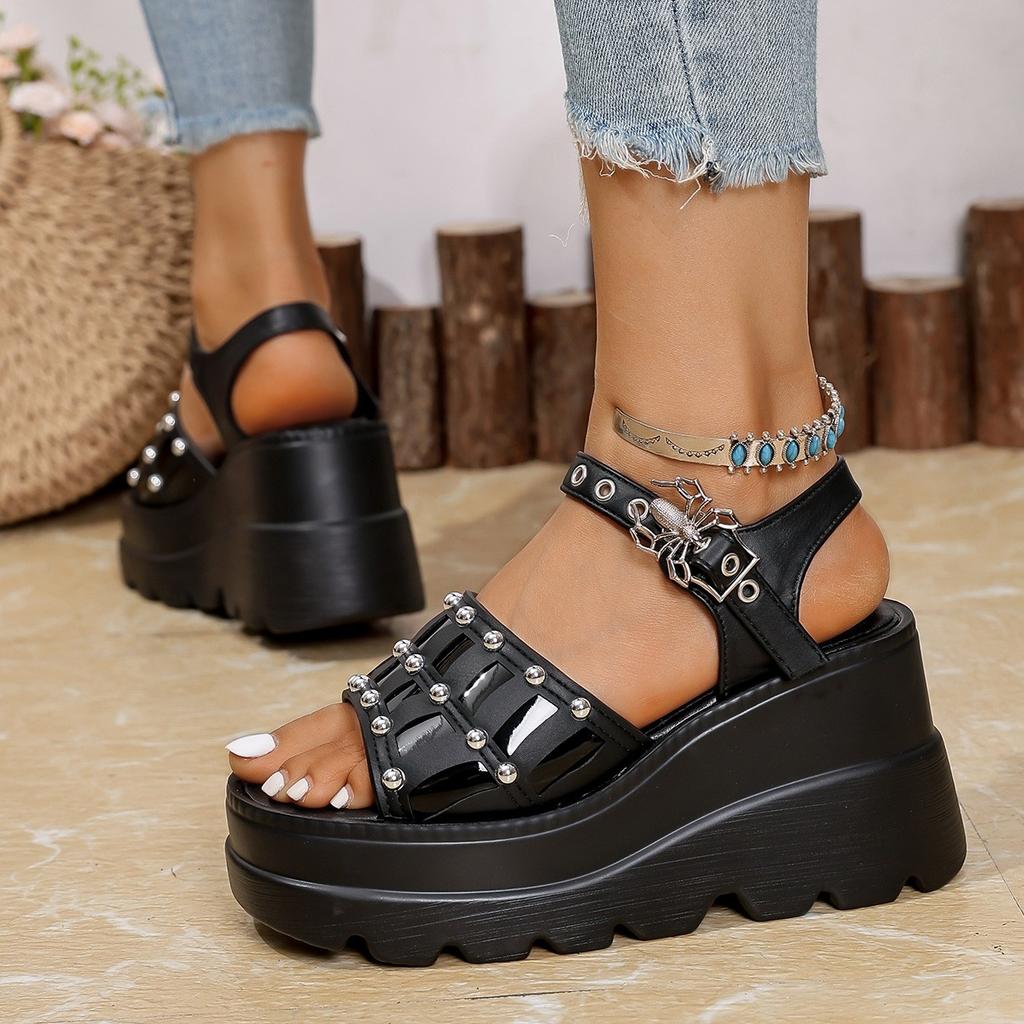 Fashion Shoes for Women 2025 Fashion Buckle Strap Women's Sandals Summer Street Sandals Female Wedge Shoes Ladies Punk Platform Pumps