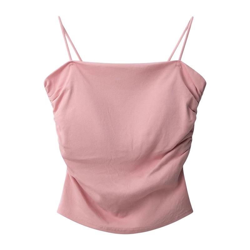 Elegant White Camisole with Chest Pads - Women's Stylish Summer Top for Inner and Outer Wear