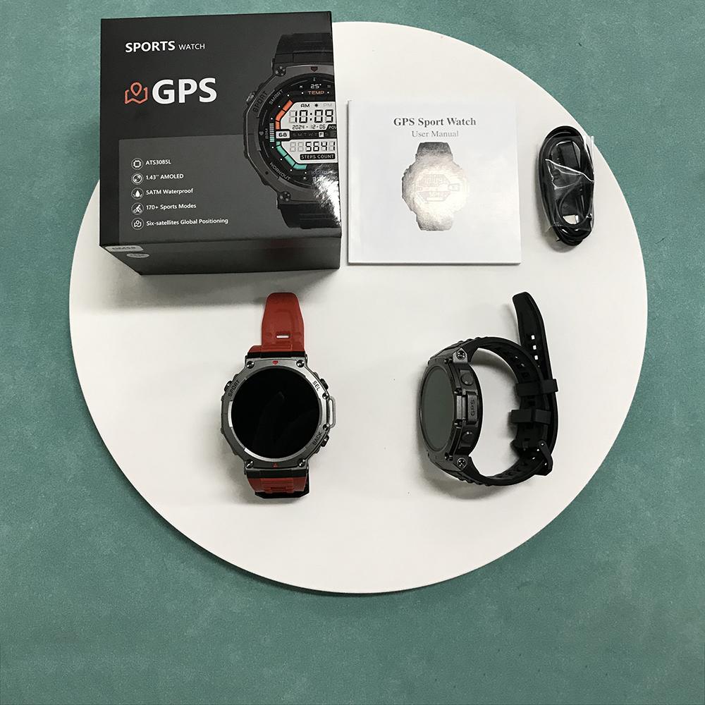 Rainbuvvy DM58 GPS-Sportuhr, 1,43 Zoll AMOLED HD-Display, Voll-Touchscreen, Bluetooth 5.3, wasserdicht, 5 ATM, Android-Smartwatch, unterstützt Herzfrequenz