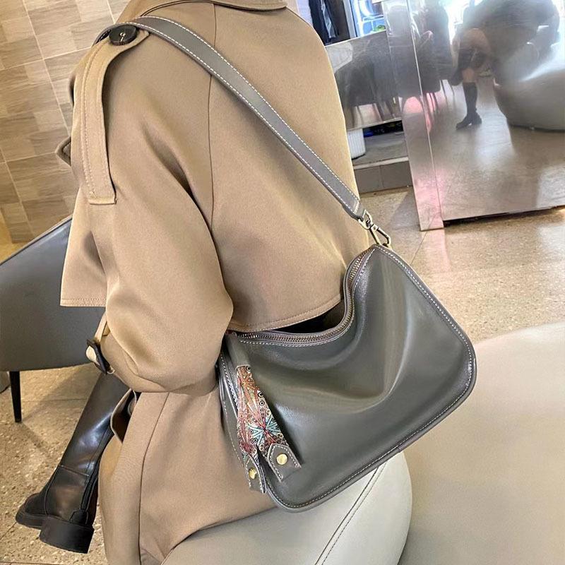Genuine Leather Underarm Bag Women's Large Capacity Commuter All-in-one Soft Leather Broadband Vintage Casual Shoulder Crossbody Bag