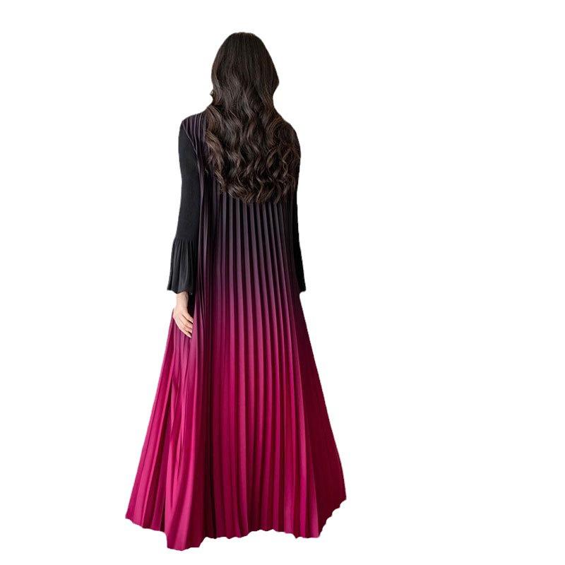 Gradient Color Handmade Pleated Long Sleeve Outerwear - 2024 Spring/Autumn Women's Slimming Robe