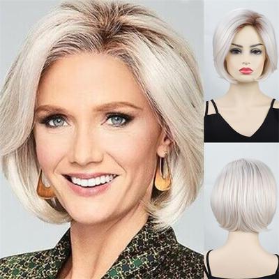 Synthetic Short Curly Hair Wigs with Bangs Mommy Wig Female Cosplay Natural Hairstyle Daily Elder Wig Gift