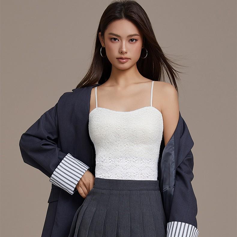 Autumn/Winter Rose Floral Lace Spaghetti Strap Seamless Bandeau Vest