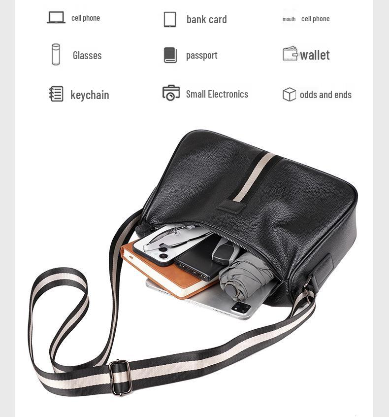 Men's Urban Minimalist Genuine Leather Crossbody Shoulder Bag - Large Capacity