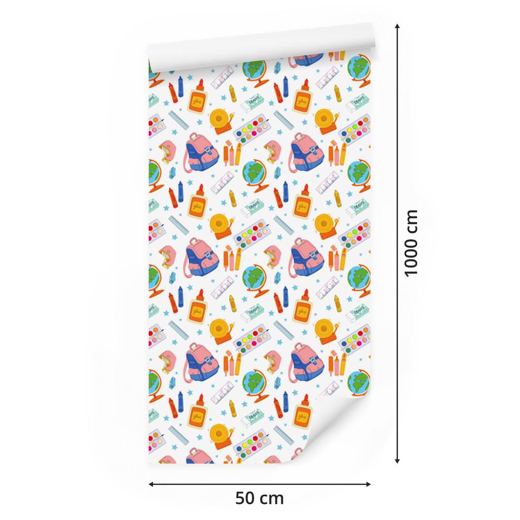 Back to School Wallpaper White, Cream, Coral and Peach 50x1000