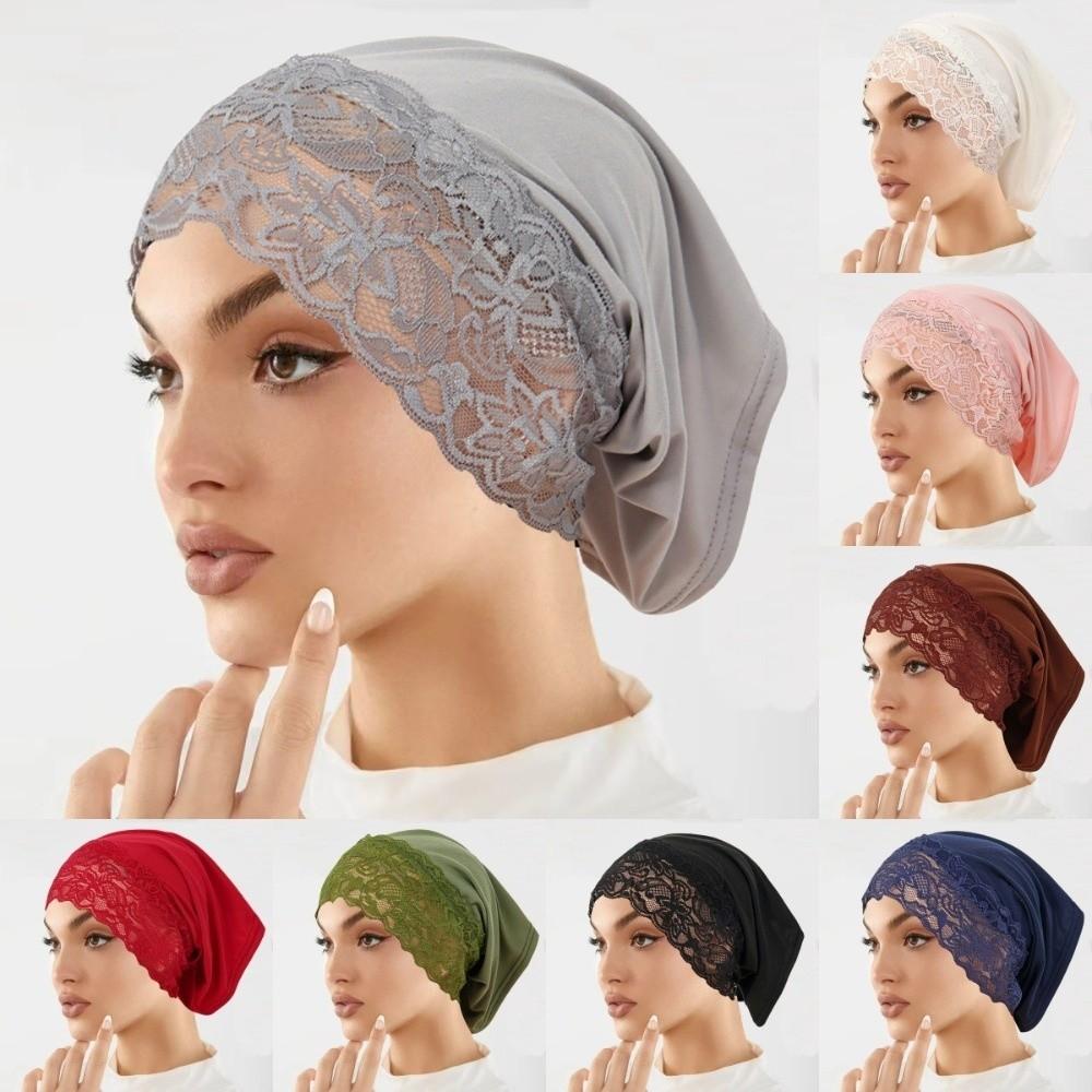 Solid Color Hijab Cap Elegant Undercap Comfortable Fit Pullover Hat  Women Headwear