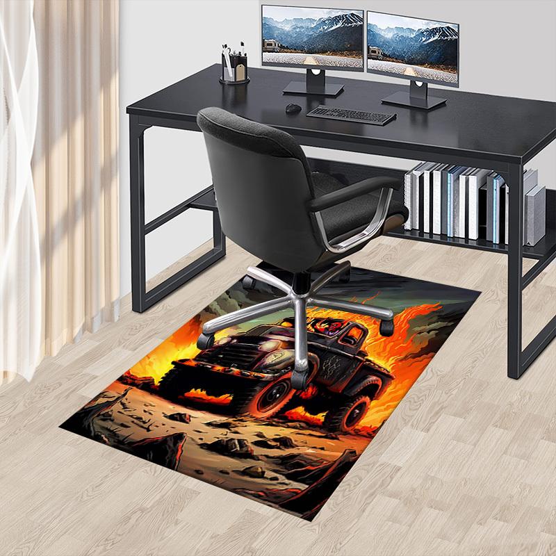 1PC Flaming Truck Devil Non-Slip Floor Carpet Compatible for Office&Living Room&Bedroom&Dining room - Flat- Soft & Pattern, Vibrant Colors-W262