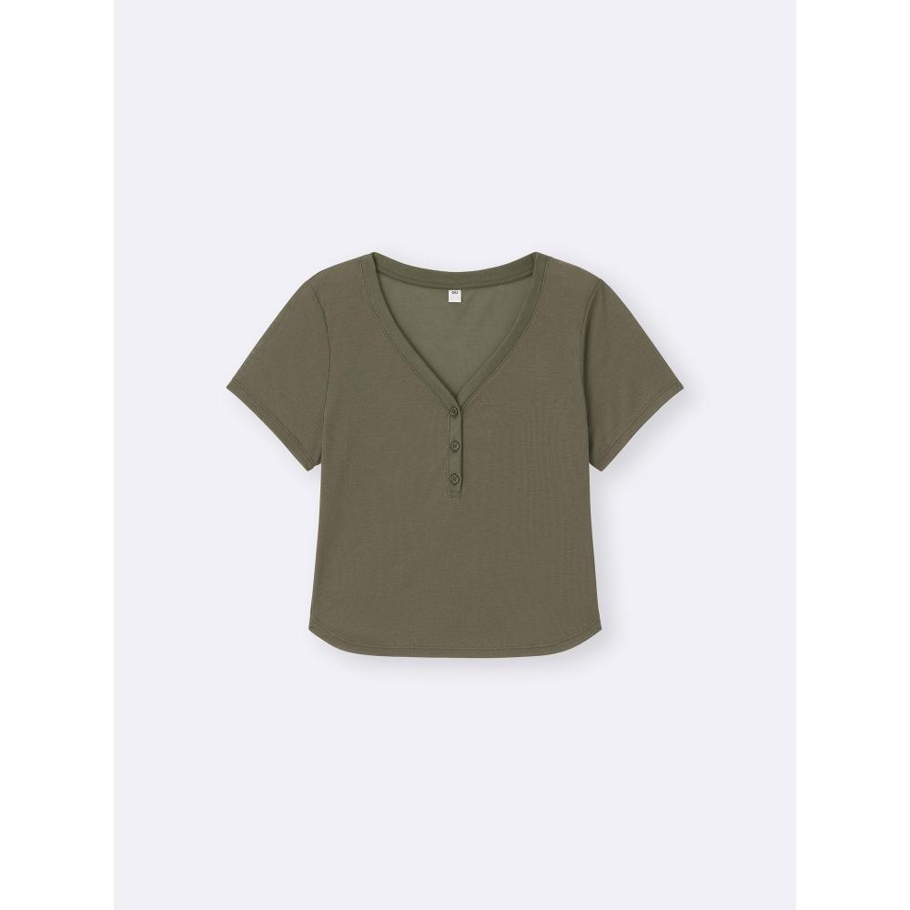 Gu By Uniqlo SofT Sheer Henley Neck T Os