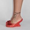 Mode Damen Sommer Keilabsätze Mesh Schuhe Für Damen Blume Runde Zehenpartie Slipper Aushöhlen Hochhackige Sandalen Mujer Party Hochzeit Pumps