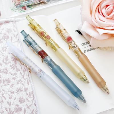 4pcs Rose Love Gel Pens Set Retro Flower 0.5mm Ballpoint Quick Dry Black Color Ink for Writing