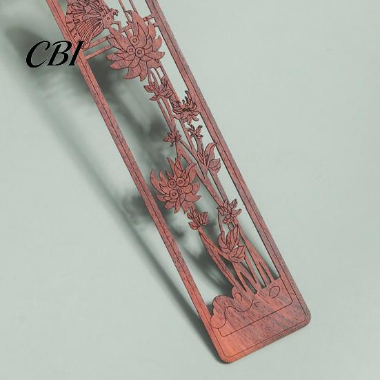 Traditional Chinese Design Bookmark Rosewood Bookmark, Plum Orchid Bamboo Chrysanthemum Carved Classic Fine Oily Wood Style Page Marker for