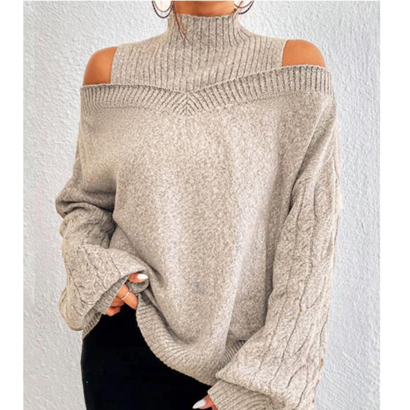 Hochwertiger Winter-Off-the-Shoulder-Halbrollkragenpullover für Damen, lockerer Strickpullover für Damen