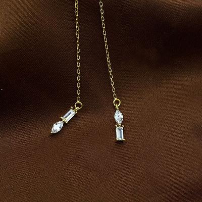 Light Luxury Geometric Gentle Style Long Tassel Ear Cables, Long Face Shape, Elegant Temperament