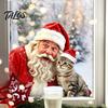 Creative Christmas Gift Ideas Window Static Sticker, Santa Claus And Cute Kitten PVC Holiday Glass Decals Decal, Waterproof Reusable Cling for