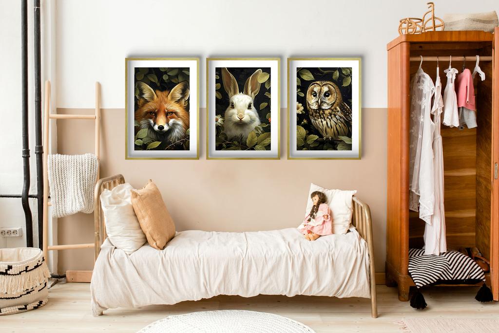 Plakaty dla Dzieci Zwierzęta z Lasu Obrazki na ścianę Pokój dziecka 30x40