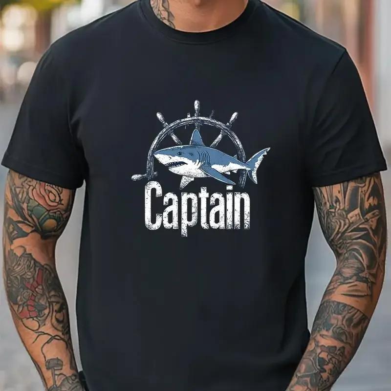 Captain Shark Graphic Unisex T Shirt Unisex Unisex Trendy Tee Fishing Casual T Shirt