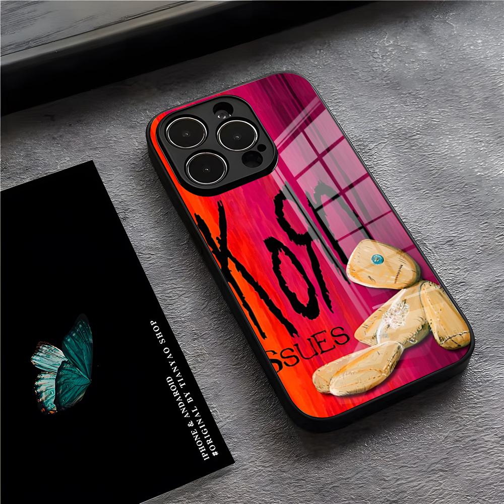 Coque de téléphone pour iPhone 17 Pro Max 15 Pro 16 14 Plus 12 13 Mini 11 Pro avec Housse en Verre Résistante aux Chocs - Groupe de Rock K-Korn