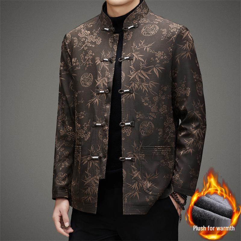 

Men s Winter Retro Chinese-Style Velvet Tang Suit Jacket XXL коричневий