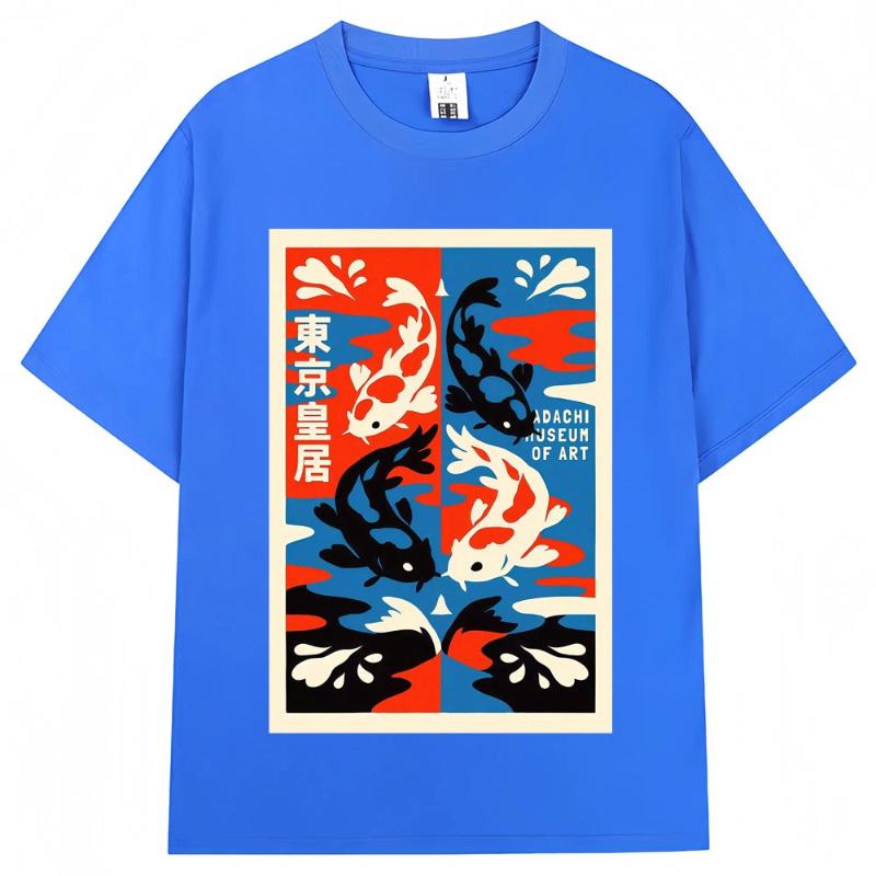 Japanese Style Koi Harajuku Illustration Pattern T Shirt Men Women Vintage Fashion T-shirts Oversized Cotton T-shirt Streetwear