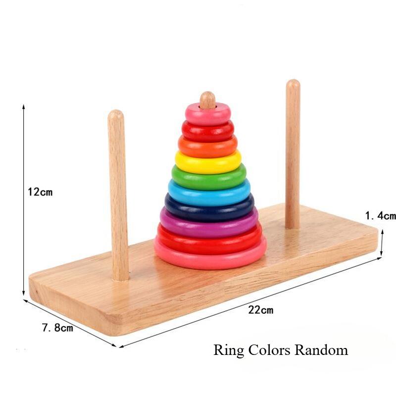 Wooden Tower of Hanoi Rainbow Stacking Toy Kids Color Recognition Sorting Ring Matching Block Early Educational Puzzle GiftMX003