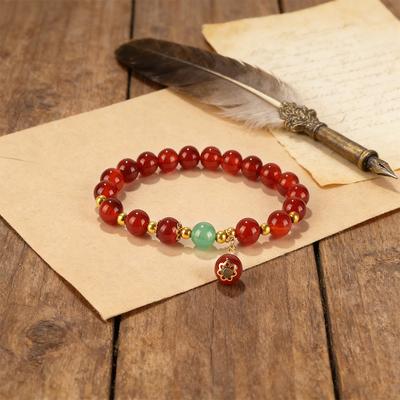 Natural Stone Bracelet Beaded Agate with Green Dongling New Chinese Round Bead Hot-selling Bracelet