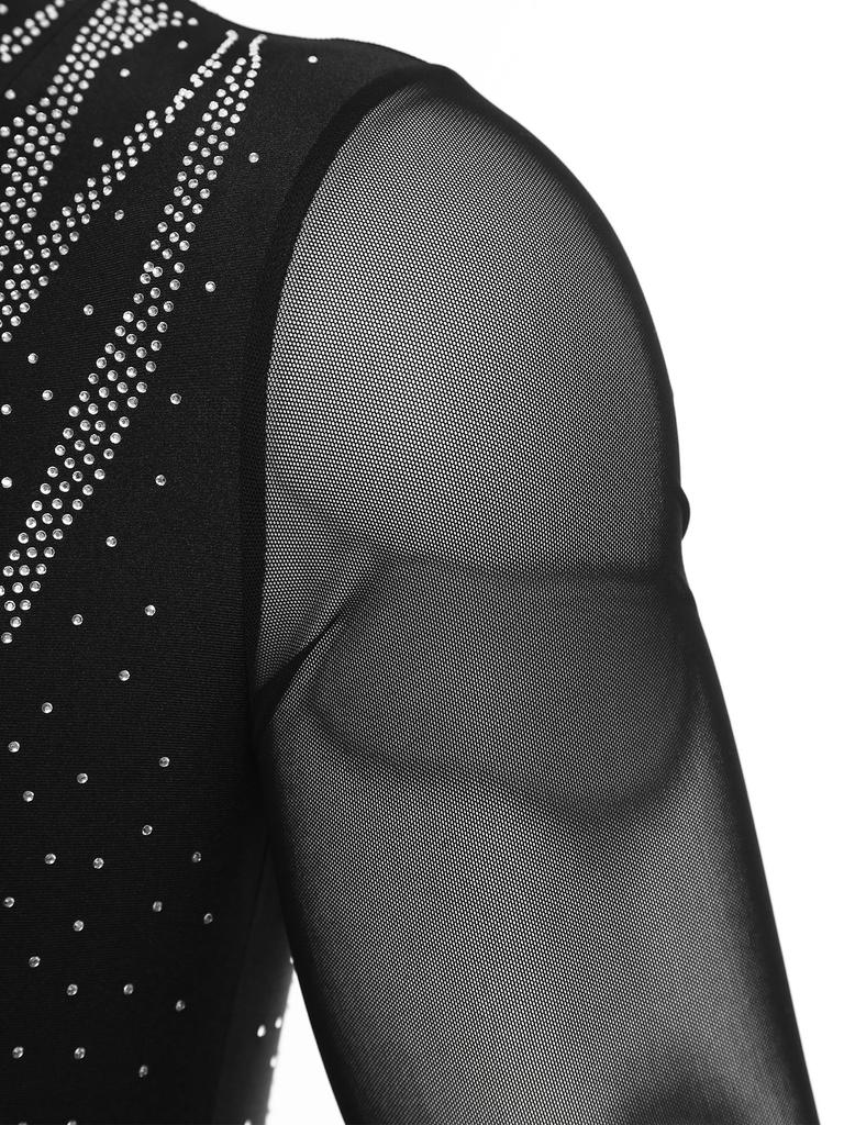 Pánský latinskoamerický taneční kostým Průhledná síťovina Dlouhý rukáv Color block Třpytivé kamínky Tango body