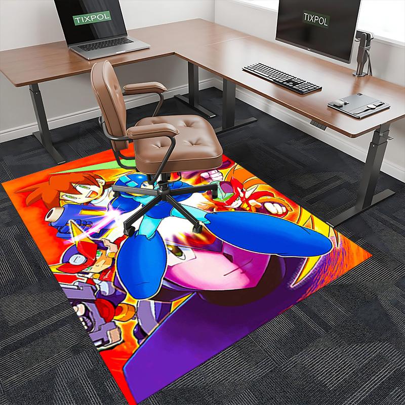 1pc Mega Man Anime Cartoon Design Office Chair Mat Non-Slip Carpet for Home Decor, Living Room, Bedroom, Game Room - Perfect Gift for Fans.Y059
