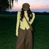 Zuose 2026 Autumn Avocado Green Knit Cardigan