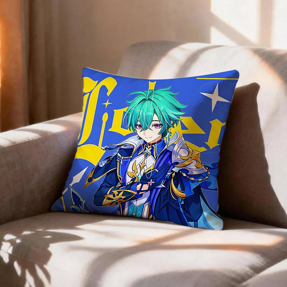 Genshin Impact Cryo LLohen Polearm Pillow Case Pattern Printed Pillowcase For Living Room Sofa Cushion Cover