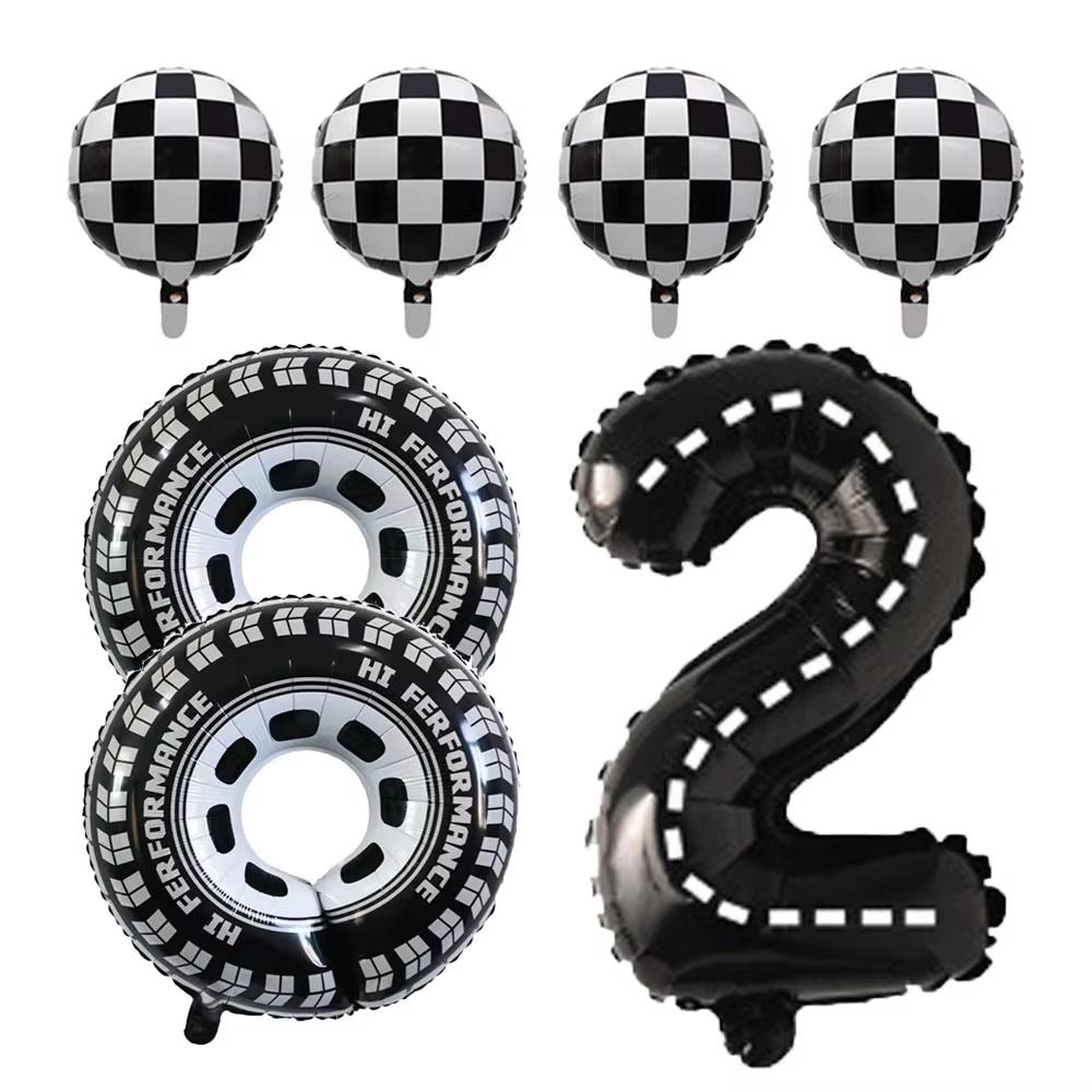 7pcs Race Car Balloons Birthday Party Supplies Tire Wheel Balloons  Checkered Tire Balloon Party Favors Decorations