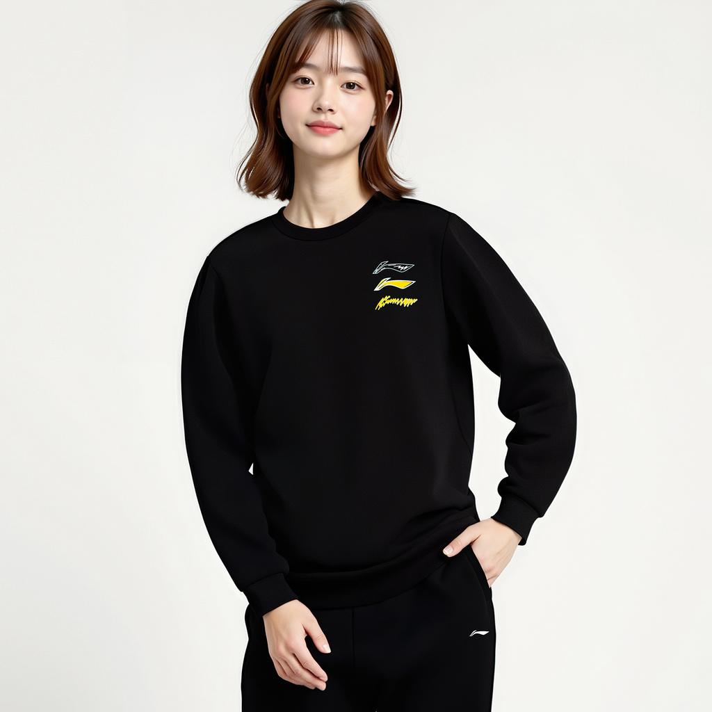 Li-Ning Casual Loose Round Neck Solid Color Soft Warm Skin-Friendly Sweatshirt Women Sweatshirt AWDVJ48-1