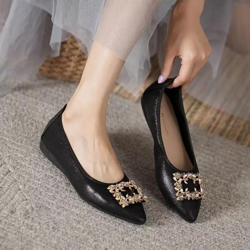 Fashion Pointed Toe Woman Flats Shoes for Women Gold Moccasins Social Shoe On Offer Promotion Sale Stylish Slip Elegant and Fashionable