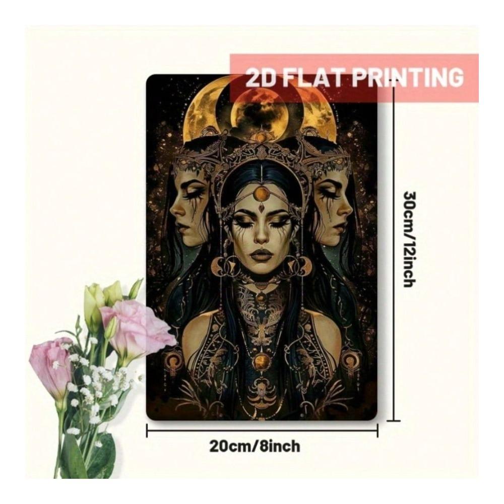 Vintage Gothic Hecate Metal Wall Art Poster, Iron Painting Decor for Living Room, 20x30 cm