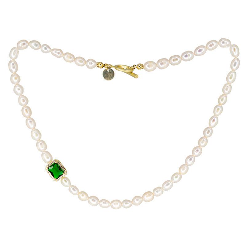 Rice Grain Freshwater Pearl Emerald Necklace Dongdaemun Fashion Necklace Temperament Micro Zircon Bracelet Women