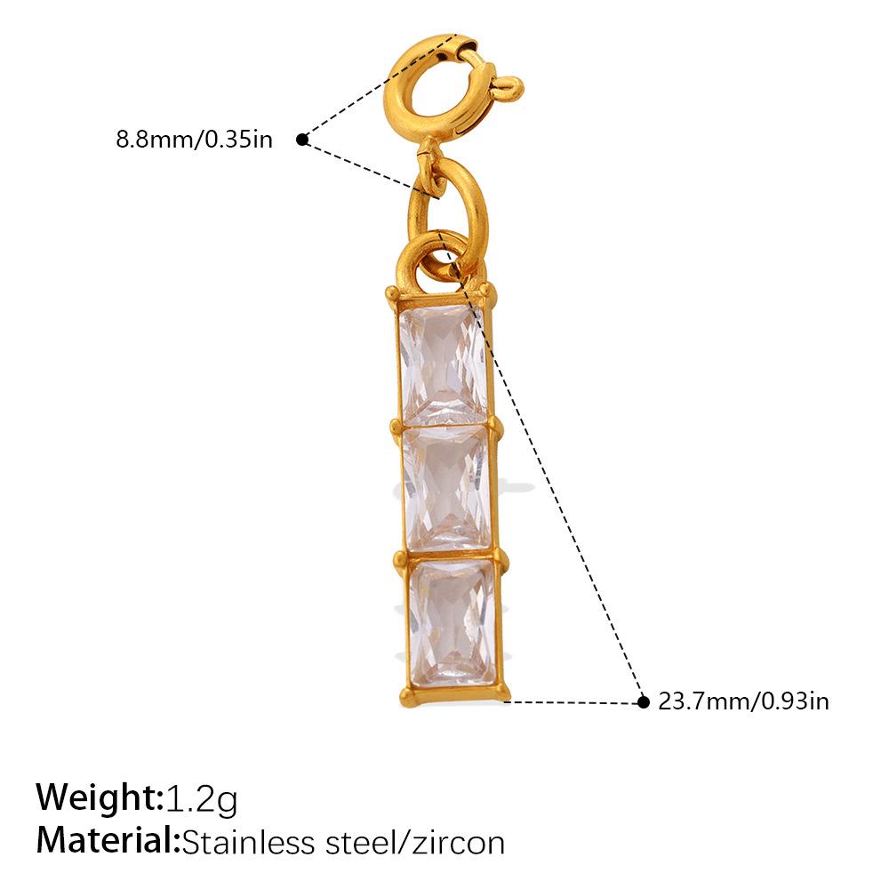 Light Luxury Geometric Square Color Zircon Jewelry Clasp Pendant, 18K Gold Plated Stainless Steel DIY Charm