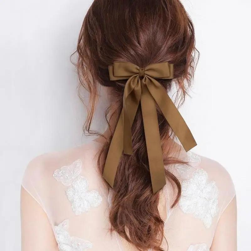 Fashion Fabric Ribbon Bow Hairpin For Women Girls Hair Clips Solid Color Bow Hair Accessories